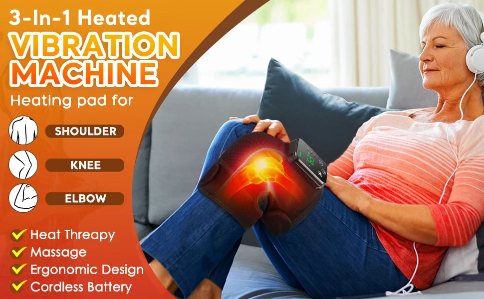 3 in 1 Shoulder Knee Elbow Heated Vibration Knee Massager Pad for Joint Pain Relief Health Care Shoulder Arthritis Support Belt