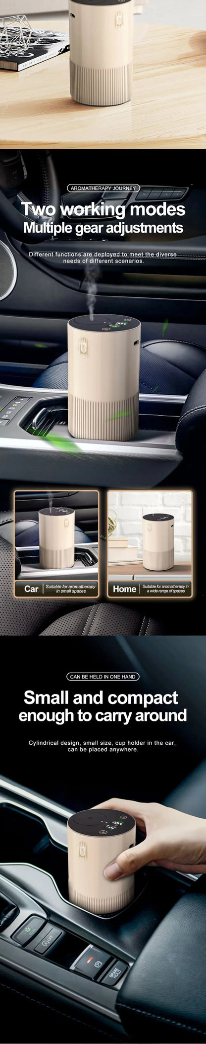 Portable Essential Oil Diffuser, Rechargeable Air Freshener for Home, Office & Car