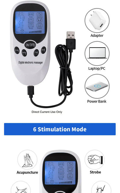 Digital TENS Machine EMS Massager - Electric Pulse Muscle Stimulator for Back & Neck with Electrode Pads