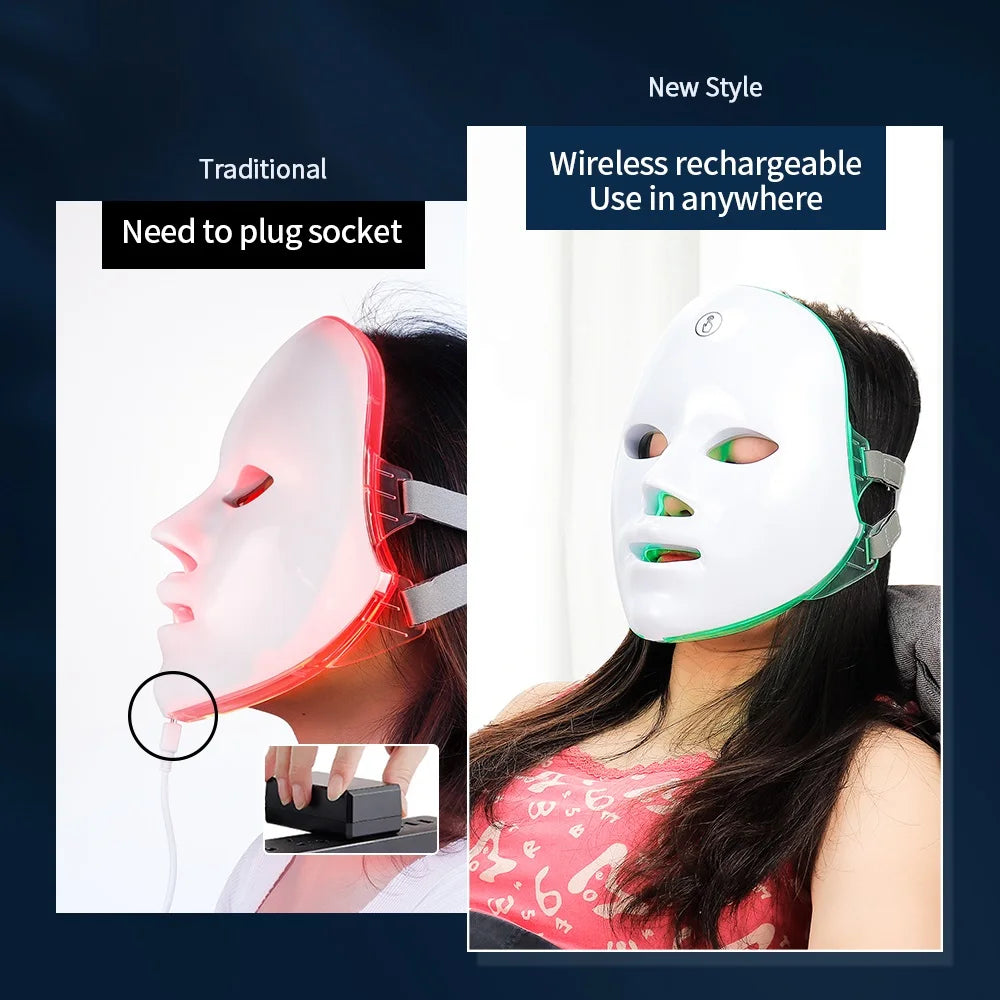 Wireless 7-Color LED Face Beauty Machine - Skin Tightening & Rejuvenation Facial & Neck Mask