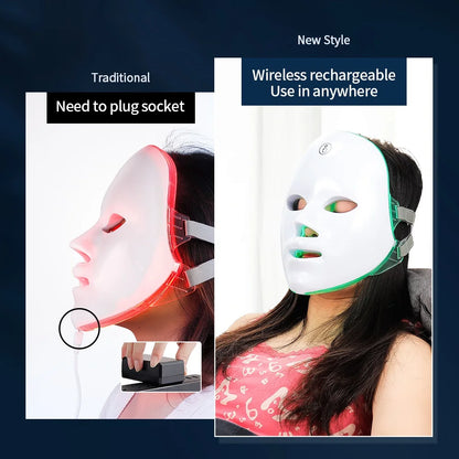 Wireless 7-Color LED Face Beauty Machine - Skin Tightening & Rejuvenation Facial & Neck Mask