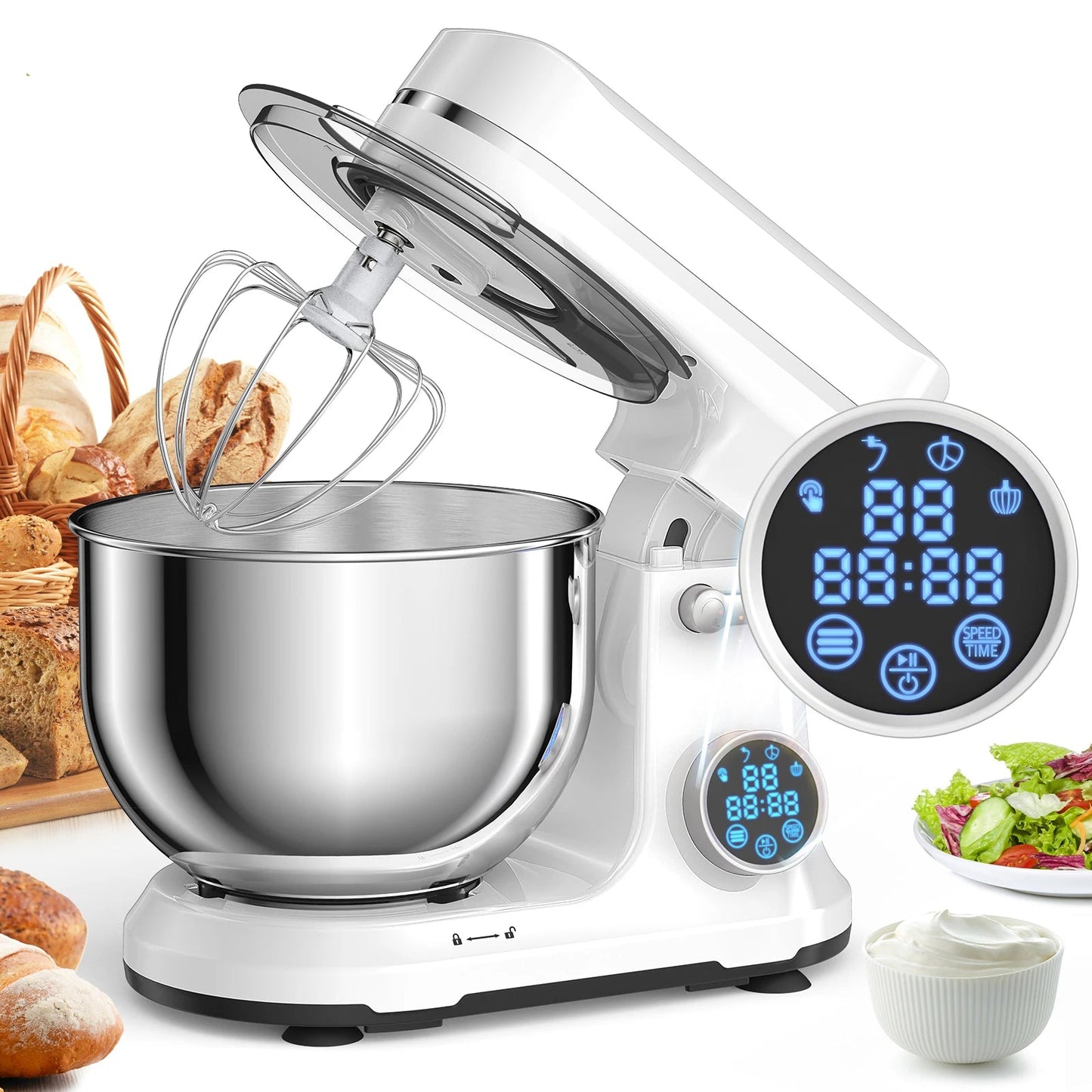 BioloMix 1200W Kitchen Stand Mixer with 11 Speeds, Dough Hook & Whisk, OLED Screen