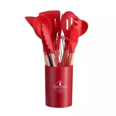 12Pcs Silicone Cooking Utensils Set with Wooden Handle, Non-Stick Kitchen Tools