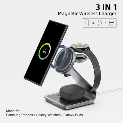 Bonola Magnetic 3-in-1 Wireless Charger Station - 25W Fast Charging Stand for Samsung S24 Ultra/S25, Galaxy Watch 7/6/5 & Earbuds