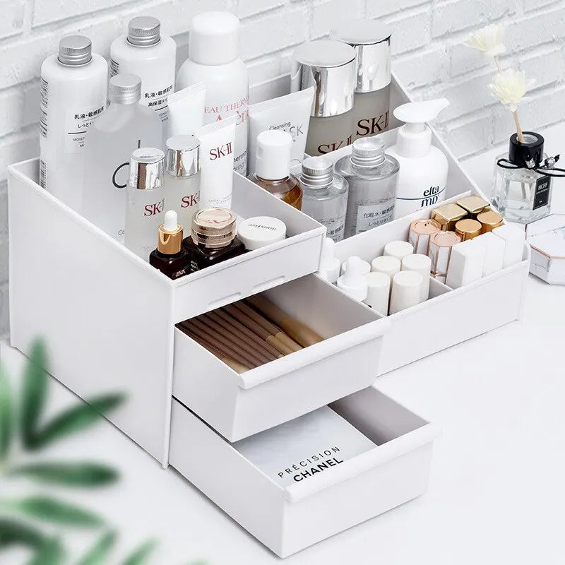 1PC White Makeup Storage Box - Plastic Drawer Organizer for Cosmetics & Skin Care