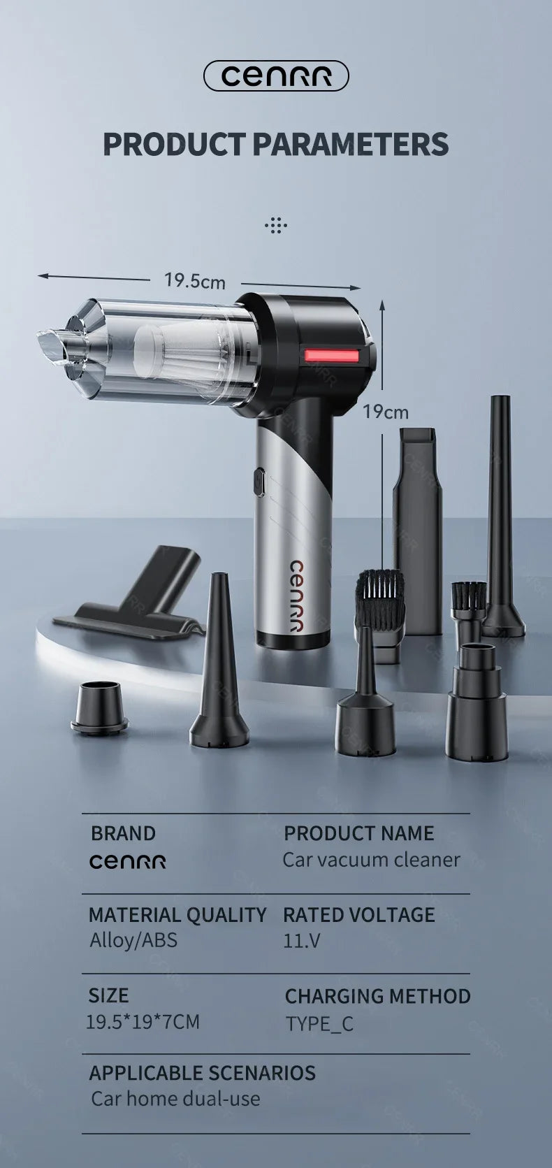 CENRR 998000PA Car Vacuum Cleaner, Powerful Handheld Wireless Blower for Home & Car
