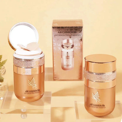 Air Cushion BB Cream with Butterfly Powder Puff – Moisturizing, Whitening, and Waterproof Foundation