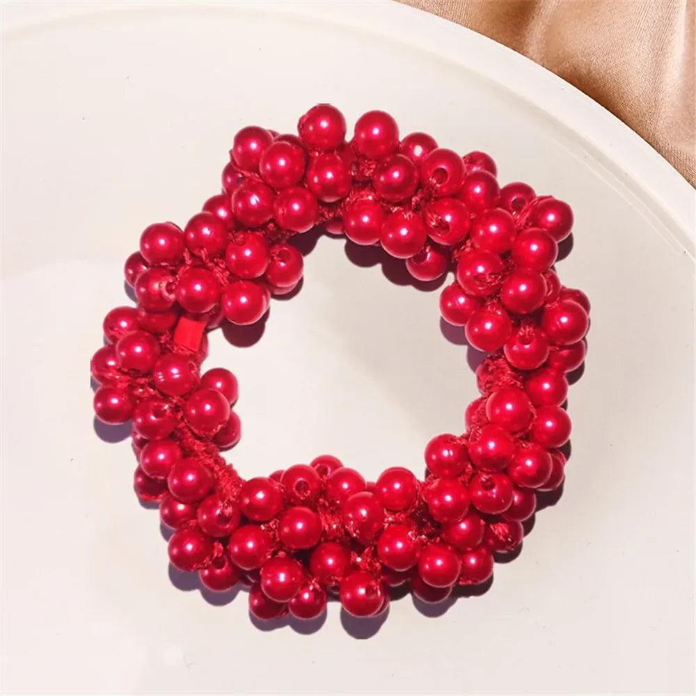 Crystal Pearls Hair Rope Handmade Elastic Beaded Ponytail Holder for Women & Girls Hair Accessories