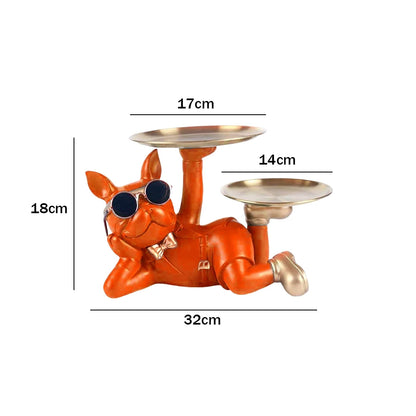 Bulldog Resin Sculpture with Tray - Cool Dog Ornament & Coin Piggy Bank for Table Decoration