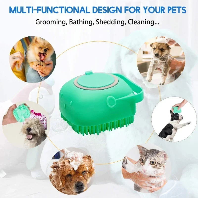 Pet Dog Shampoo Brush 2.7oz 80ml Cat Massage Comb Soft Silicone Rubber Grooming Scrubber for Bathing Short Hair