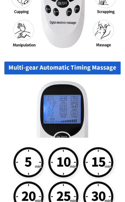 Digital TENS Machine EMS Massager - Electric Pulse Muscle Stimulator for Back & Neck with Electrode Pads