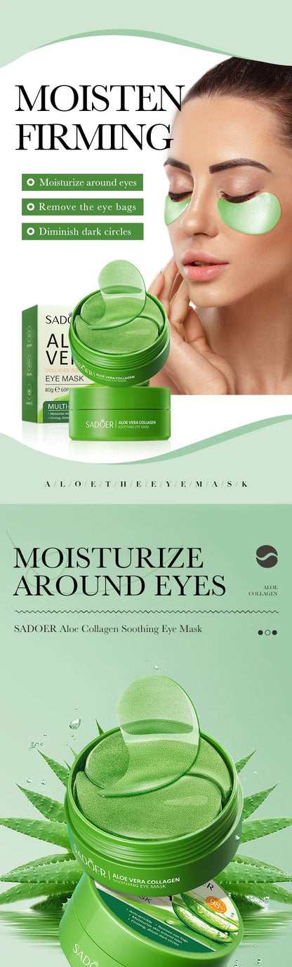 60PCS Aloe Vera Collagen Eye Masks - Anti-Dark Circles & Firming Eye Patches