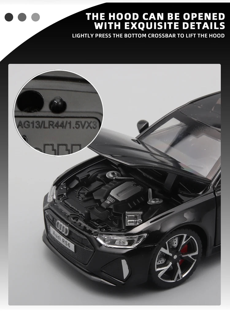 1/32 RS6 Alloy Diecast Toy Car Model with Sound, Light, and Opening Doors - Vehicle Collection for Boys and Adults, Festival Gift