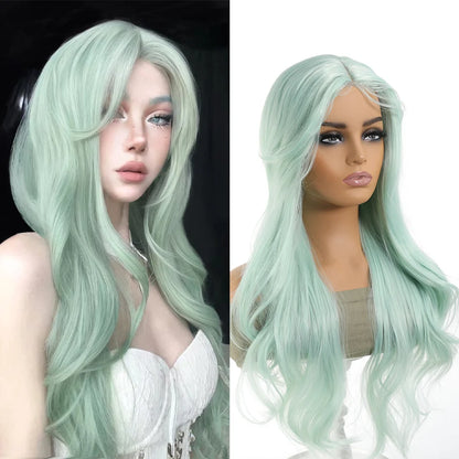 Synthetic Linen Long Straight Hair Wig with Bangs & Curly Ponytail Extensions