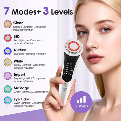 EMS Facial Massager - LED Light Therapy & Sonic Ion Vibration for Skin Tightening & Anti-Wrinkle