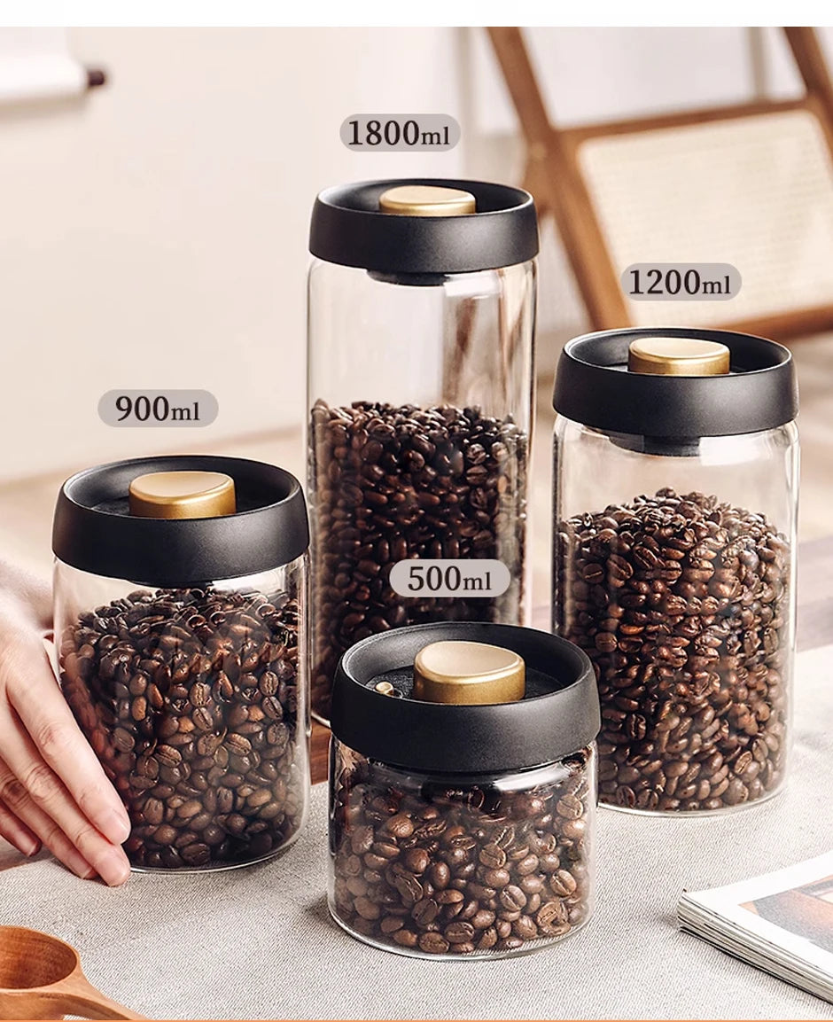 Vacuum Sealed Coffee Bean Storage Jar - Glass Food & Tea Fresh Storage Bottle for Kitchen