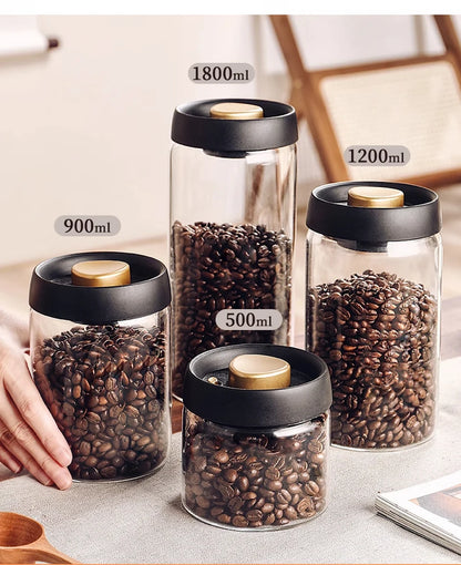 Vacuum Sealed Coffee Bean Storage Jar - Glass Food & Tea Fresh Storage Bottle for Kitchen