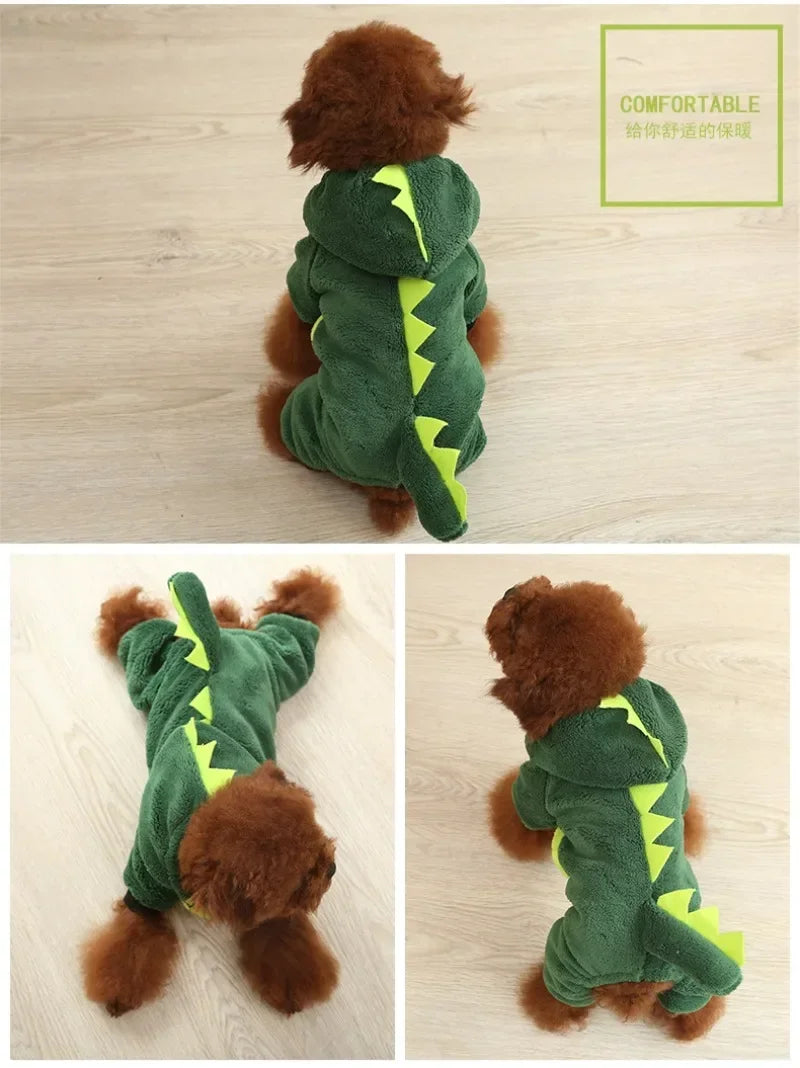 Pet Dinosaur Hooded Coat – Thickened Warm Clothing for Small & Medium Dogs in Autumn/Winter