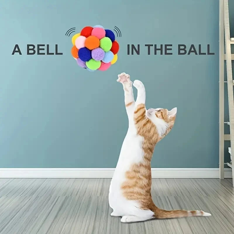 Cat Plush Ball Toy Set – Elastic Bell & Woolen Balls for Playing Cats