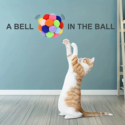 Cat Plush Ball Toy Set – Elastic Bell & Woolen Balls for Playing Cats