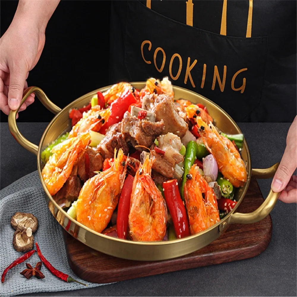 Stainless Steel Seafood Rice Pot with Handle Paella Pan Cookware