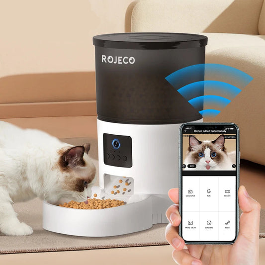 ROJECO Automatic Cat Feeder with Camera & Smart Voice Recorder for Cats & Dogs