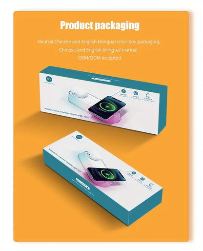 Wireless Charger Alarm Clock - 15W Fast Charging Dock with LED Light, Thermometer & Earphone Stand for iPhone & Samsung