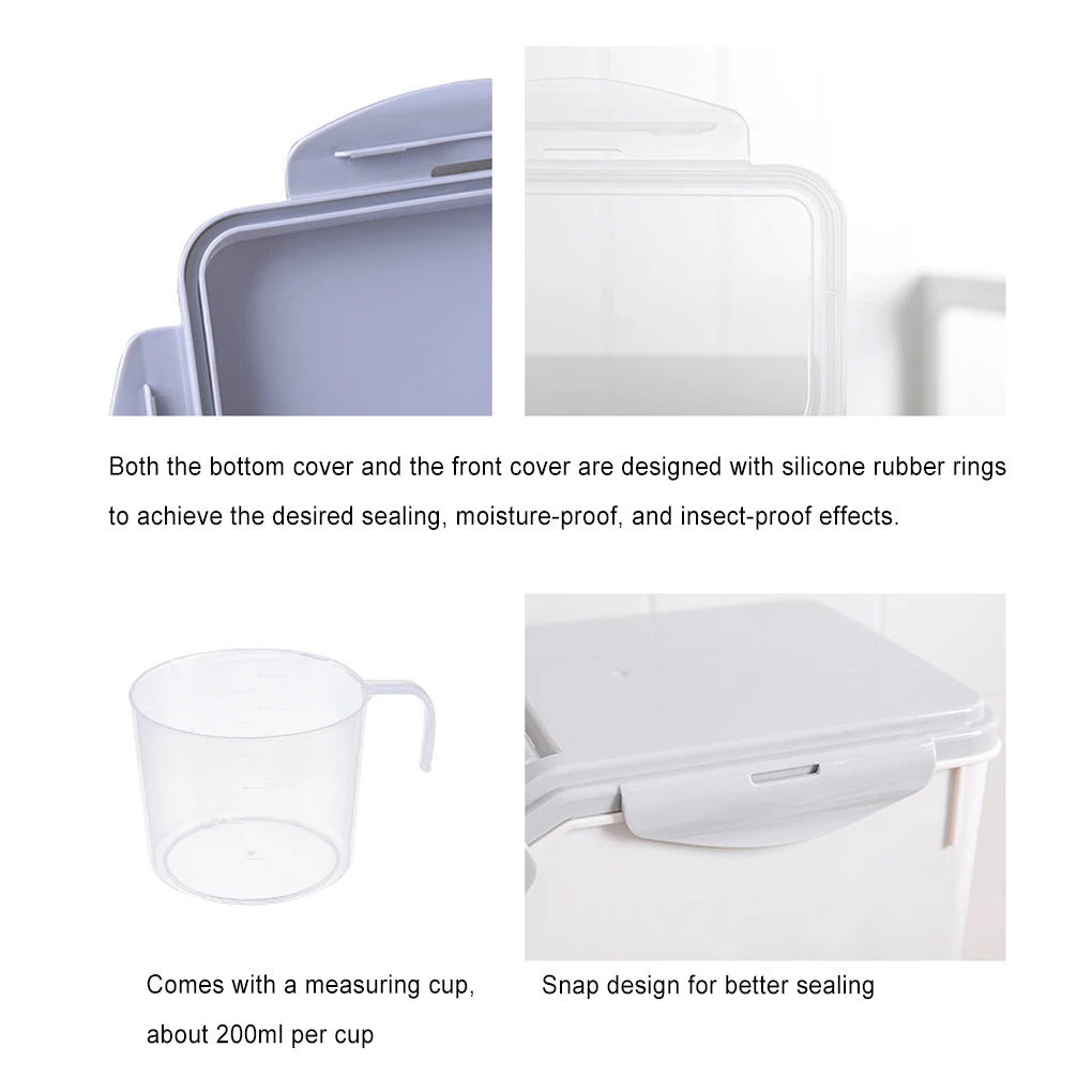 Dog Food Storage Container with Roller Base & Measuring Cup – Leakproof & Mothproof