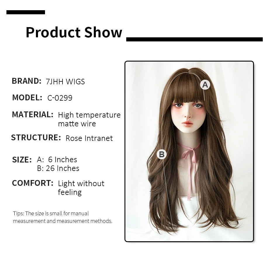 7JHH Popular Brown Ash Long Deep Wave Wig with Bangs for Women