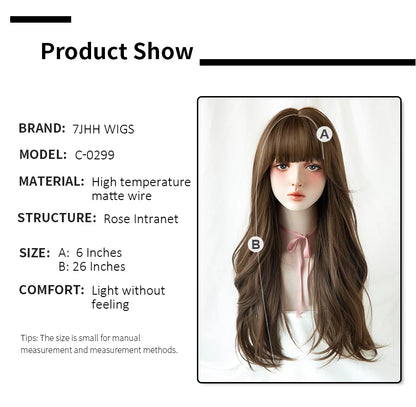 7JHH Popular Brown Ash Long Deep Wave Wig with Bangs for Women