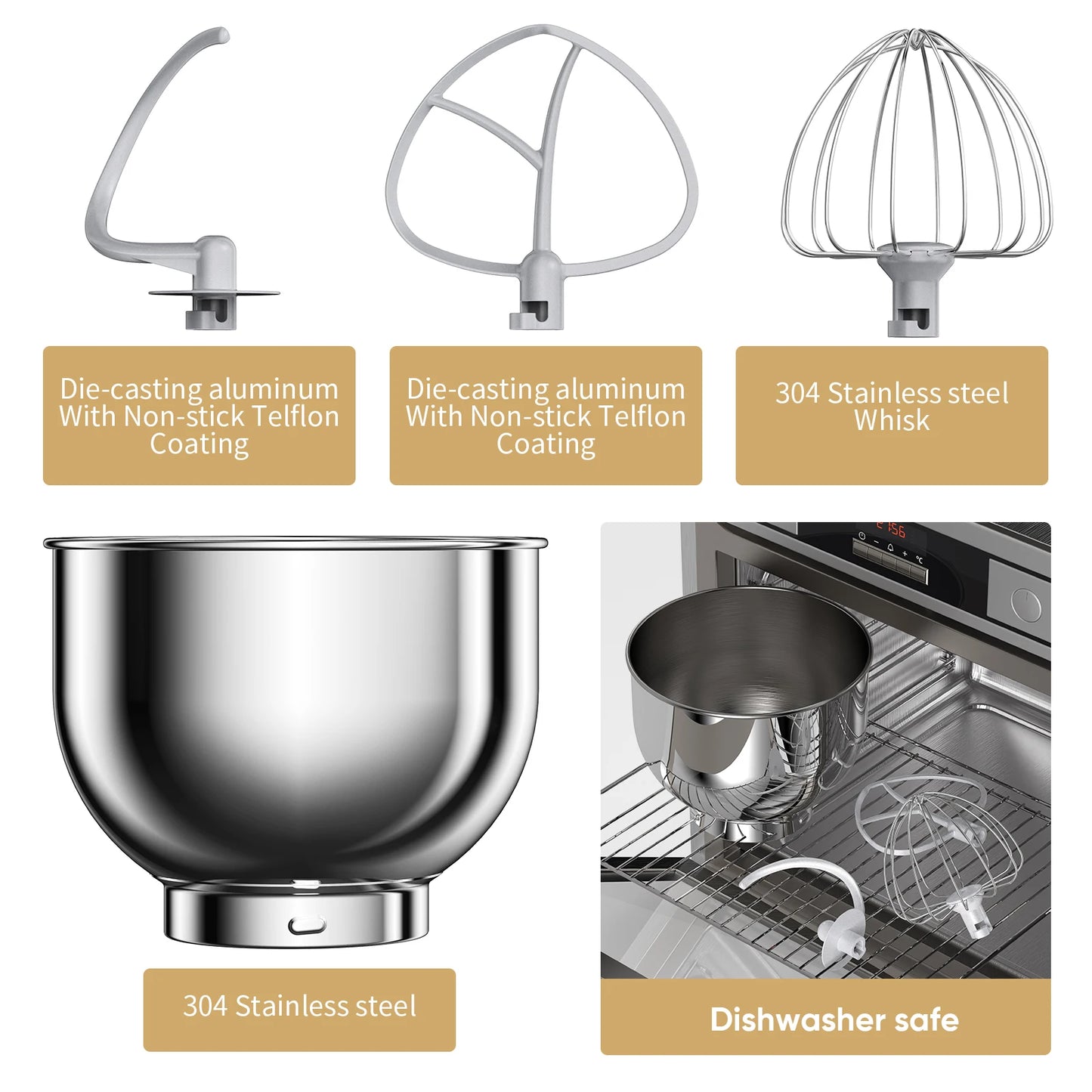BioloMix 1200W Kitchen Stand Mixer with 11 Speeds, Dough Hook & Whisk, OLED Screen