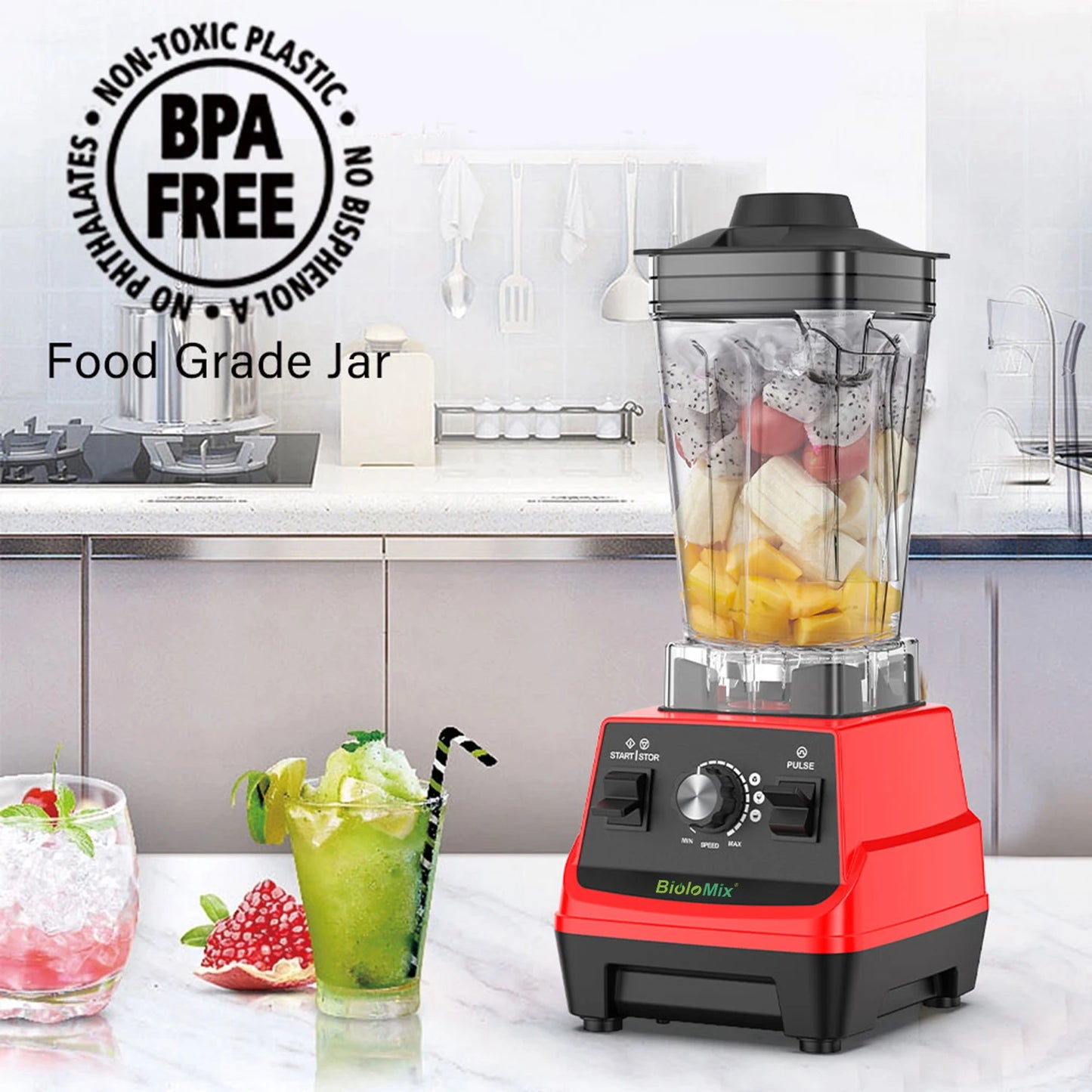 BioloMix Mini Pro 1800W Smoothie Blender with 1.8L & 0.6L Jars, BPA Free