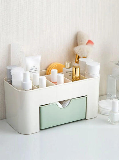 Makeup Organizer Storage Box with Drawer – Acrylic Plastic Case for Lipstick, Brushes & Cotton Swabs