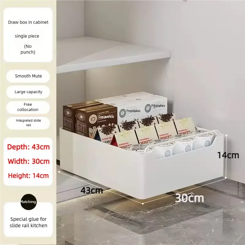 Pull Out Kitchen Storage Shelf with Slide Rails and Spice Organizer Rack