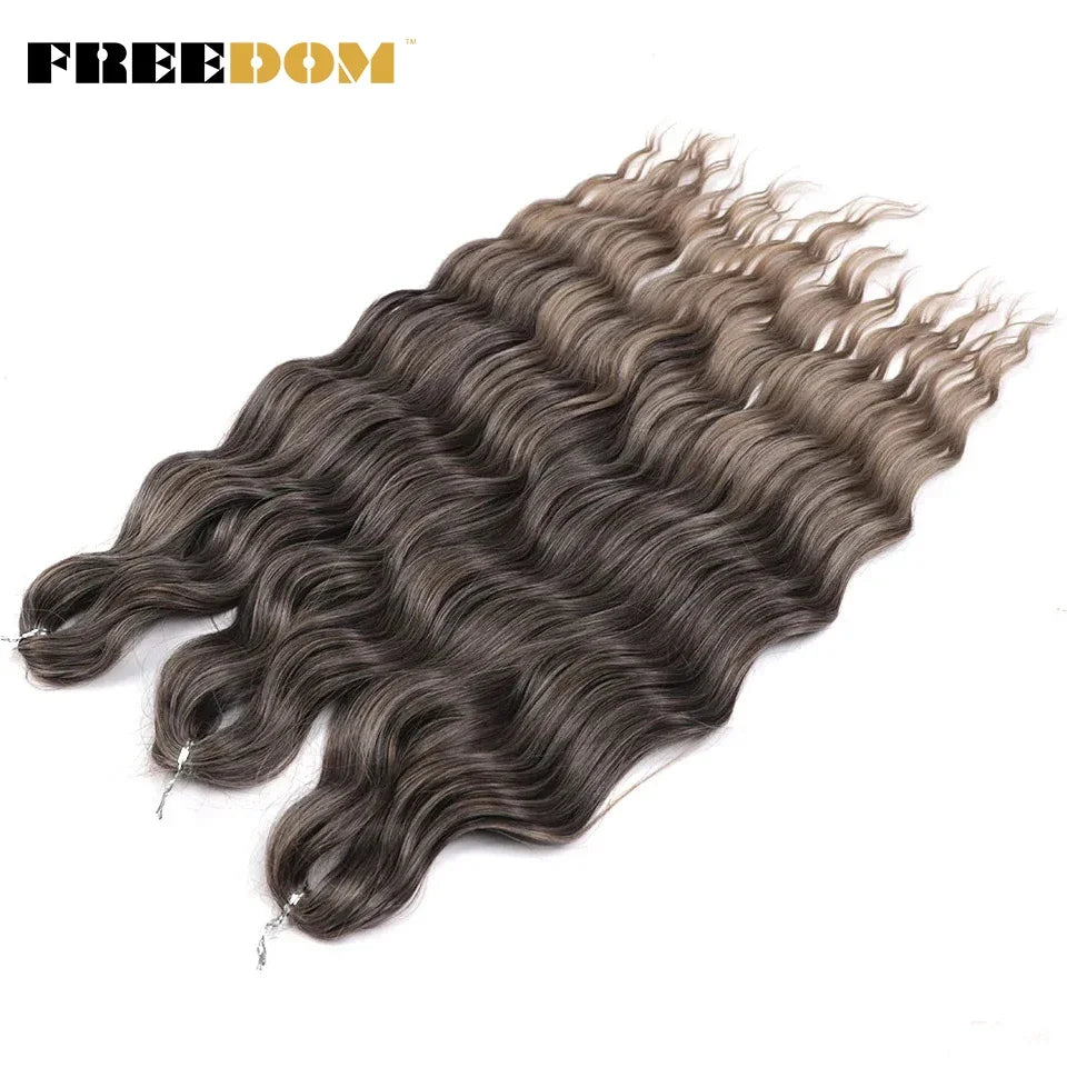FREEDOM Synthetic Braiding Hair Extensions 24inch Loose Deep Wavy Ombre Brown Rainbow Twist