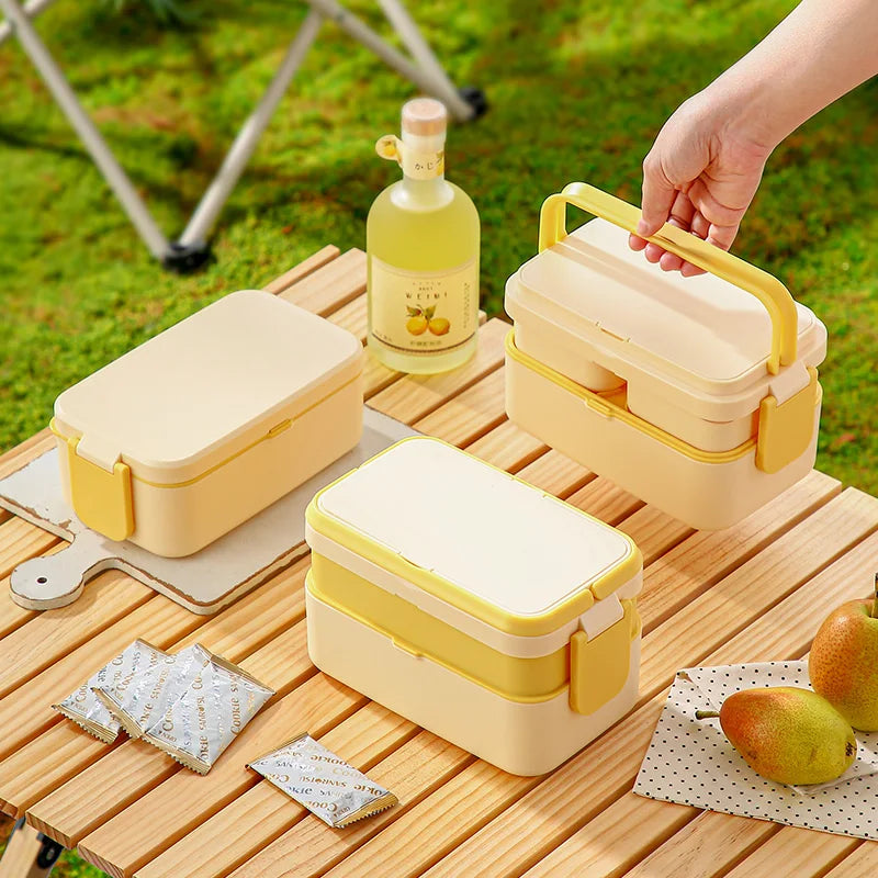 2-Layer Bento Box with Handle, Large Capacity Leak-Proof Lunch Box for Kids, Microwave Safe