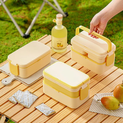 2-Layer Bento Box with Handle, Large Capacity Leak-Proof Lunch Box for Kids, Microwave Safe