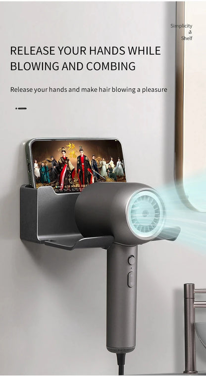 Wall-Mounted Hair Dryer Holder, Organizer Box & Straightener Stand for Bathroom Accessories