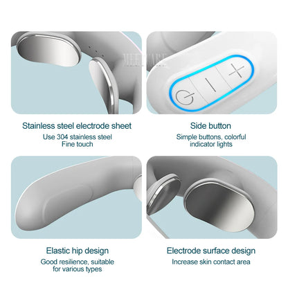TENS Pulse Wireless Back & Neck Massager - Smart Heating Pain Relief for Shoulders & Muscles