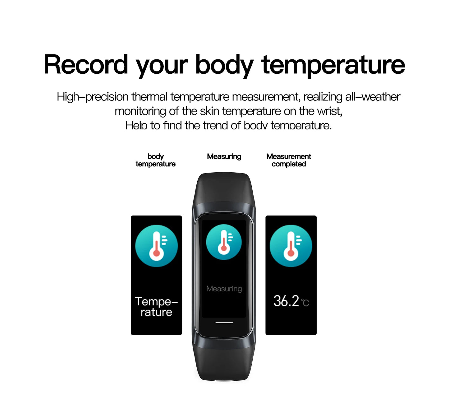 AMOLED Smartwatch with Body Temperature Monitor, Fitness Tracker, 3ATM Waterproof, for Men & Women, Compatible with IOS/Xiaomi