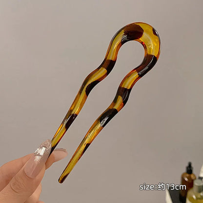 U-Shaped Hairpin with Mineral Pattern Elegant Vintage Chinese Style Women's Hair Accessory