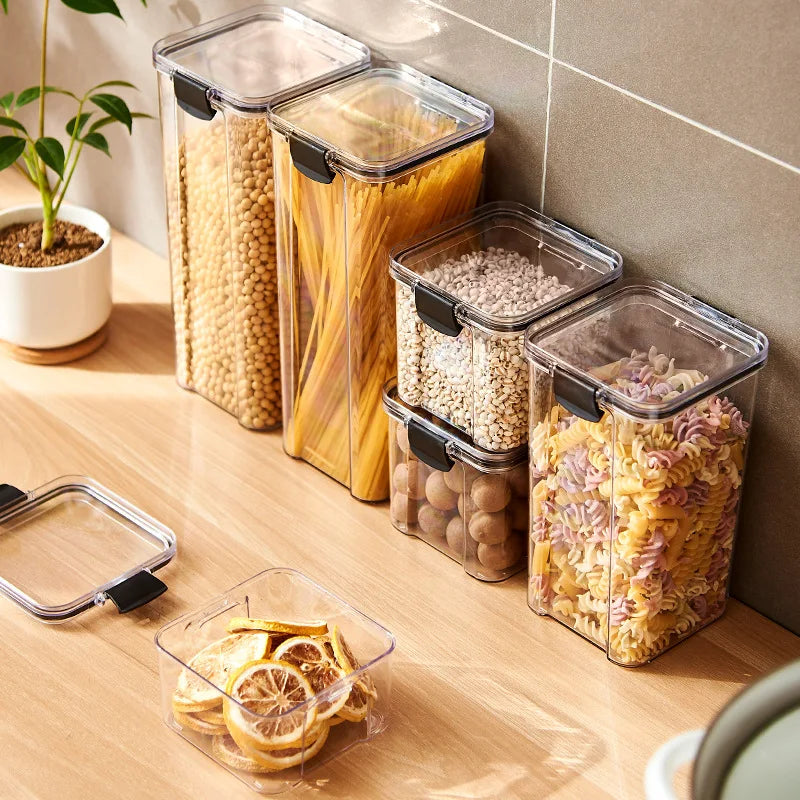 Sealed Plastic Storage Jars Set, Moisture-Proof Grain & Seasoning Organizer for Kitchen