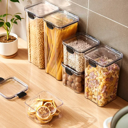 Sealed Plastic Storage Jars Set, Moisture-Proof Grain & Seasoning Organizer for Kitchen