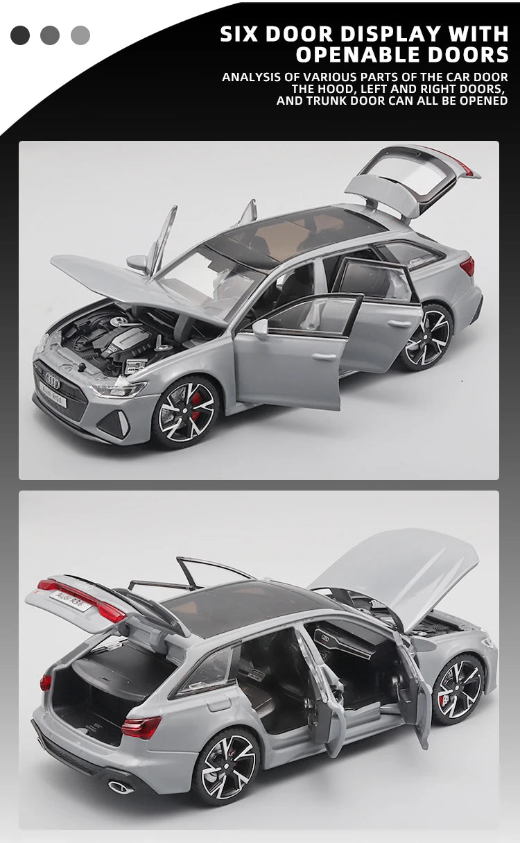 1/32 RS6 Alloy Diecast Toy Car Model with Sound, Light, and Opening Doors - Vehicle Collection for Boys and Adults, Festival Gift