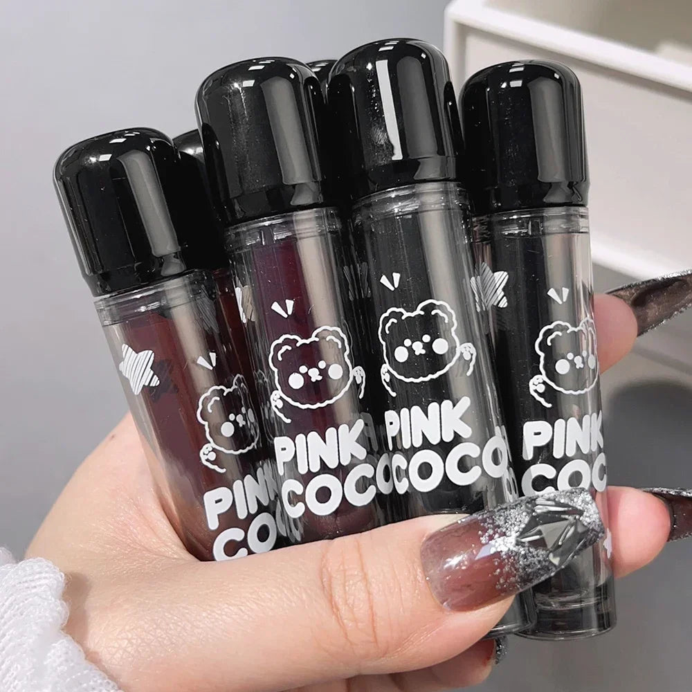 Dark Black Mirror Water Lip Gloss - Moisturizing, Long-Lasting Non-Stick Cup Lipstick in Tea Brown & Red