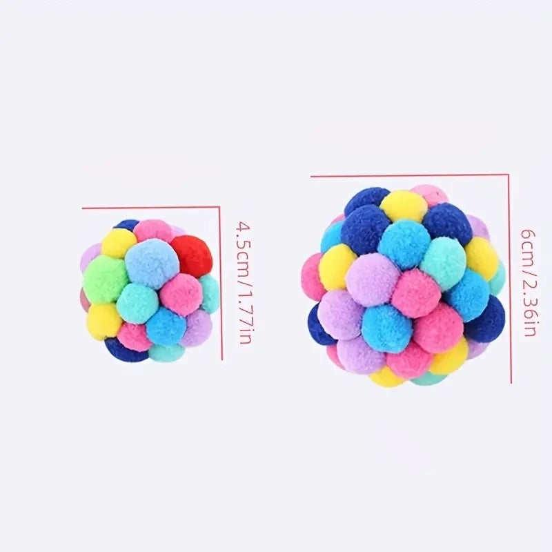 Cat Plush Ball Toy Set – Elastic Bell & Woolen Balls for Playing Cats