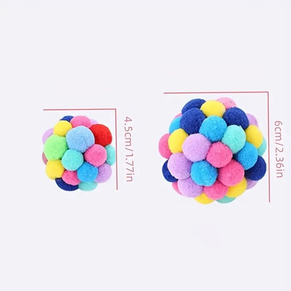 Cat Plush Ball Toy Set – Elastic Bell & Woolen Balls for Playing Cats