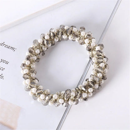 Crystal Pearls Hair Rope Handmade Elastic Beaded Ponytail Holder for Women & Girls Hair Accessories