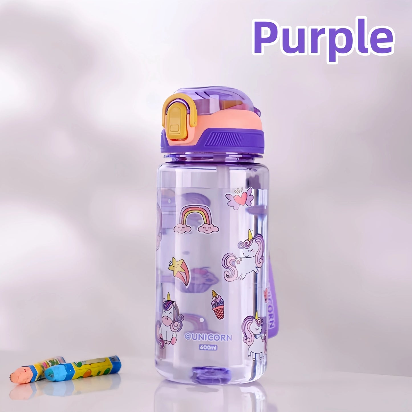 600ml Dinosaur Water Bottle for Kids, Leakproof Sippy Cup with Silicone Straw