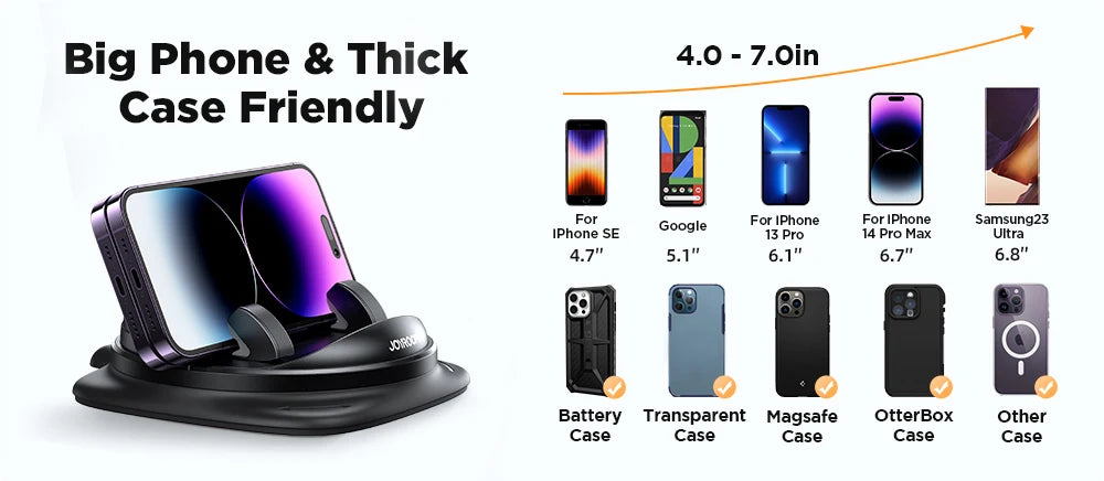 Joyroom Universal Dashboard Car Phone Holder - Upgraded Reusable Silicone Anti-Slip Mount for Car Dash